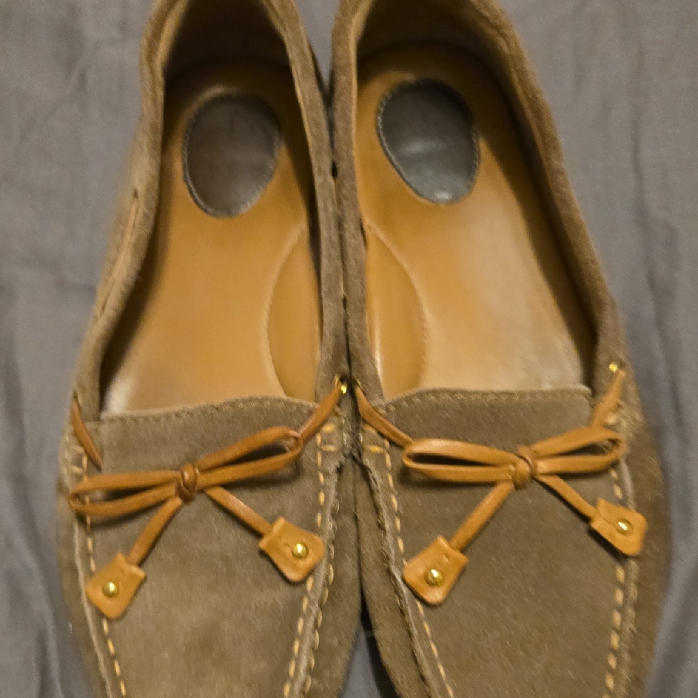 Women's Tan Suede Loafers with Bow